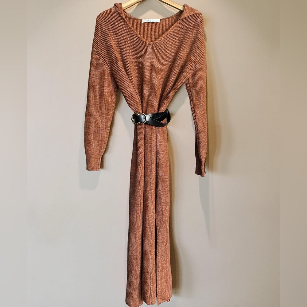Free People oversized brown Knit Long sleeve Dress - Picture 4 of 9
